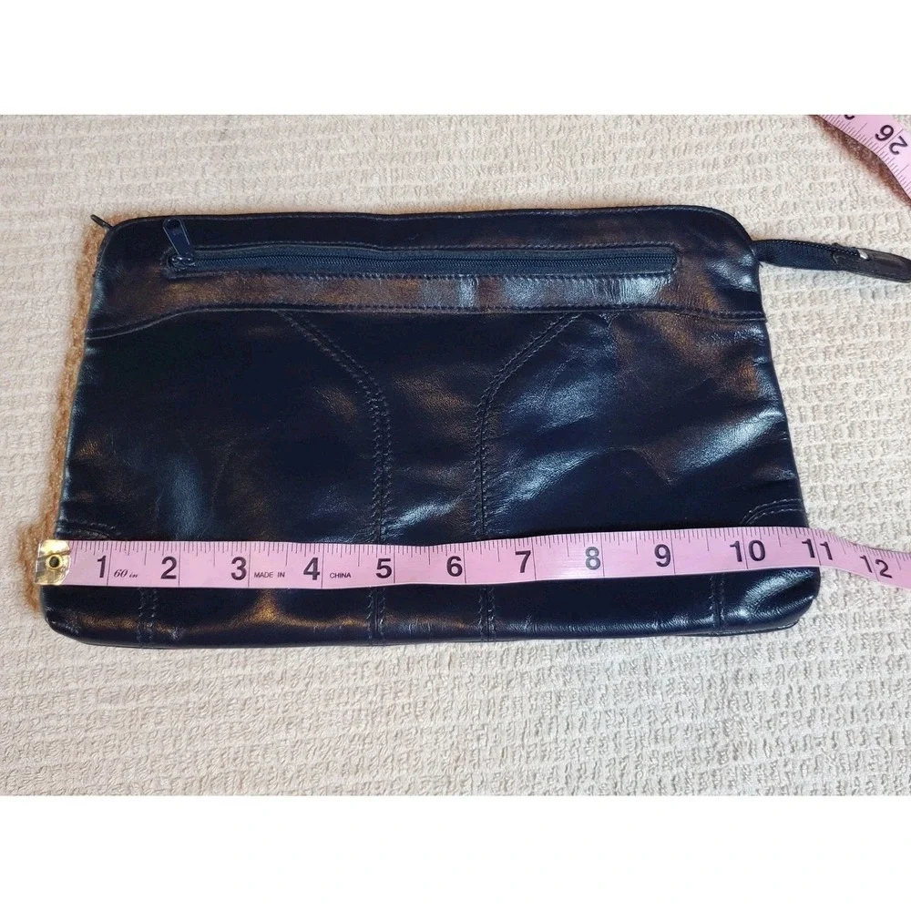 Contessa Vtg Geniune Leather‎ Clutch Navy Evening Minimalist Luxe EUC